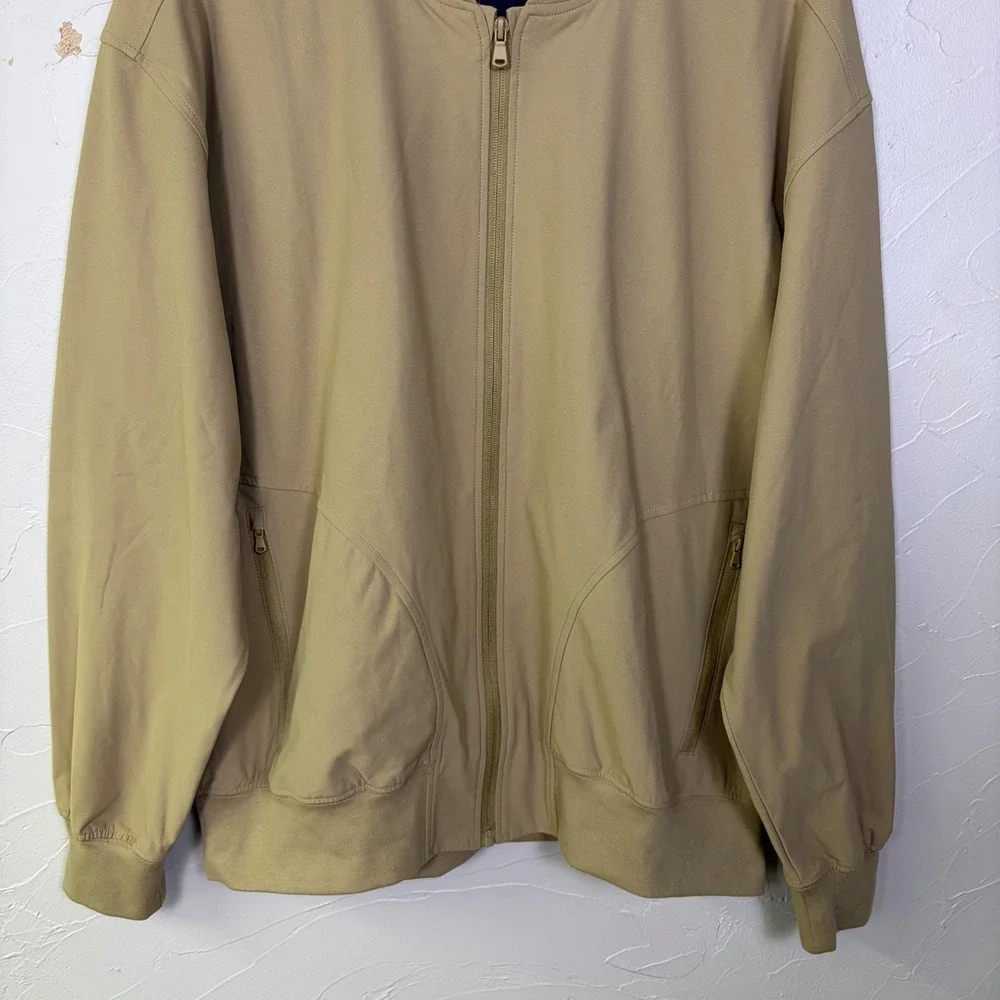 Fabletics Bomber Jacket Mens XL Tan Full Zip Mesh Lined Lightweight Gorpcore